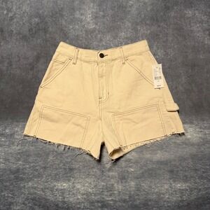 PacSun Women Bone Double Knee High Waisted Carpenter Denim Shorts Size 26 NWT‎